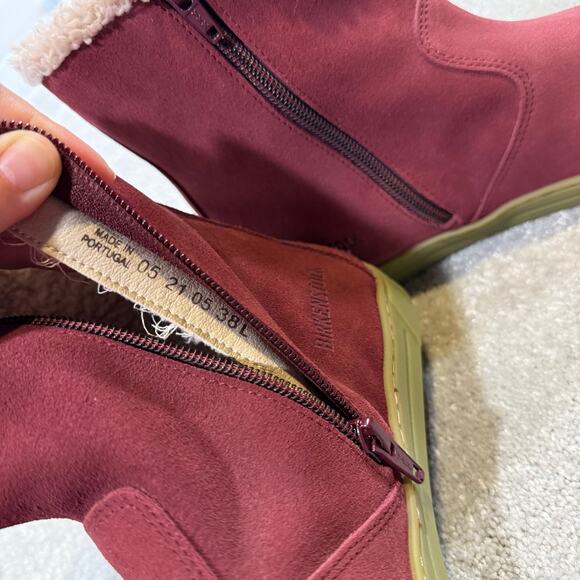 Birkenstock EUC Lille Suede Fleece Lined Boots Red Zip Up Womens 7 EU 38 Winter - Picture 8 of 15